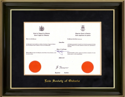 (#2 DELUXE) Court Certificate (8.5x14H) Glossy black wood & gold details, black velvet & gold fillet, gold foil embossing